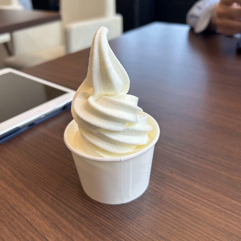 ロイズのソフトクリーム (履き替え作業の待ち時間に)